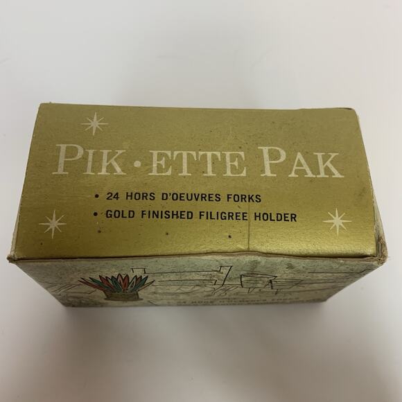 MCM Pick-Ette Pack Appetizer Fork Set 24 Plastic Forks With Gold Tone Holder - Picture 3 of 8